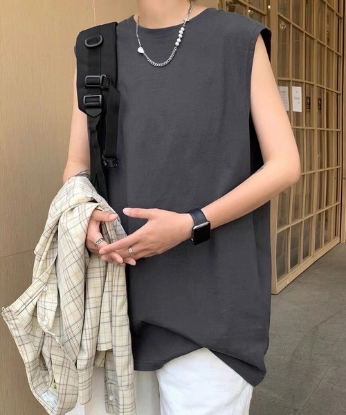 WYZ wear(ダブリューワイジィーウェア)の「オーバーサイズノースリーブTシャツ/ユニセックス(Tシャツ/カットソー・メンズ・チャコールグレー/ブラック/ホワイト・XL/L/M)」の3枚目の写真