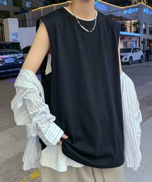 WYZ wear(ダブリューワイジィーウェア)の「オーバーサイズノースリーブTシャツ/ユニセックス(Tシャツ/カットソー・メンズ・チャコールグレー/ブラック/ホワイト・XL/L/M)」の1枚目の写真