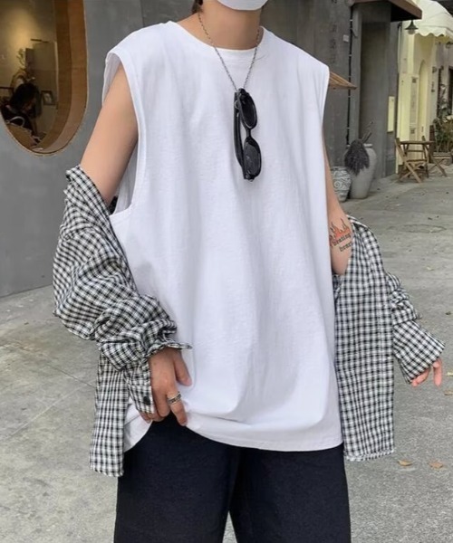 WYZ wear(ダブリューワイジィーウェア)の「オーバーサイズノースリーブTシャツ/ユニセックス(Tシャツ/カットソー・メンズ・チャコールグレー/ブラック/ホワイト・XL/L/M)」の4枚目の写真