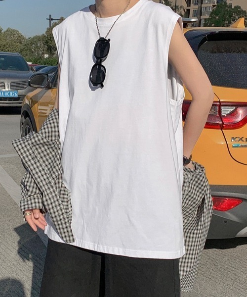 WYZ wear(ダブリューワイジィーウェア)の「オーバーサイズノースリーブTシャツ/ユニセックス(Tシャツ/カットソー・メンズ・チャコールグレー/ブラック/ホワイト・XL/L/M)」の6枚目の写真