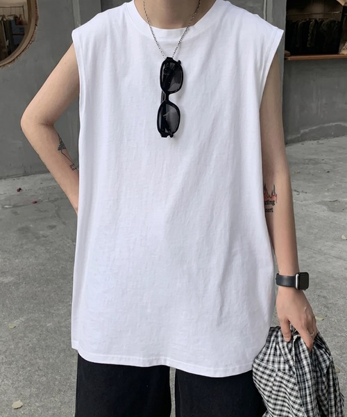WYZ wear(ダブリューワイジィーウェア)の「オーバーサイズノースリーブTシャツ/ユニセックス(Tシャツ/カットソー・メンズ・チャコールグレー/ブラック/ホワイト・XL/L/M)」の5枚目の写真