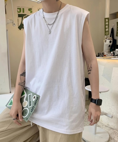 WYZ wear(ダブリューワイジィーウェア)の「オーバーサイズノースリーブTシャツ/ユニセックス(Tシャツ/カットソー・メンズ・チャコールグレー/ブラック/ホワイト・XL/L/M)」の9枚目の写真