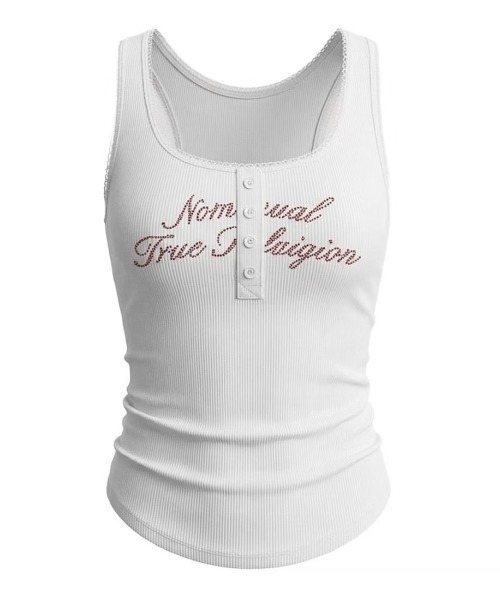 NOMANUAL（NOMANUAL）の「【NOMANUAL×TRUE RELIGION】NO RELIGION SHIRRING SLEEVELESS TEE / 【ノーマニュアル×トゥルーレリジョン】ノーレリジョンヘンリーネックシャーリングタンクトップ（タンクトップ・レディース・チャコール/ブラック/ホワイト・M/S）」の7枚目の写真