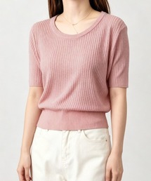 リブニットップス きれいめ 韓国風 夏服