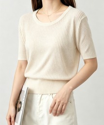 リブニットップス きれいめ 韓国風 夏服