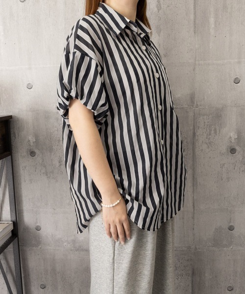 Miniministore(ミニミニストア)の「ストライプ半袖シャツレディース体型カバー(シャツ/ブラウス・レディース・グリーン/ブラック・L/M)」の18枚目の写真