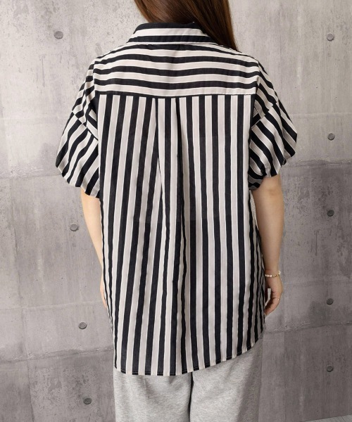 Miniministore(ミニミニストア)の「ストライプ半袖シャツレディース体型カバー(シャツ/ブラウス・レディース・グリーン/ブラック・L/M)」の19枚目の写真