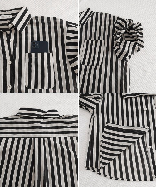 Miniministore(ミニミニストア)の「ストライプ半袖シャツレディース体型カバー(シャツ/ブラウス・レディース・グリーン/ブラック・L/M)」の21枚目の写真