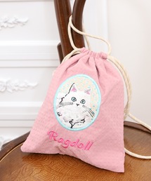 猫刺繍巾着ショルダー