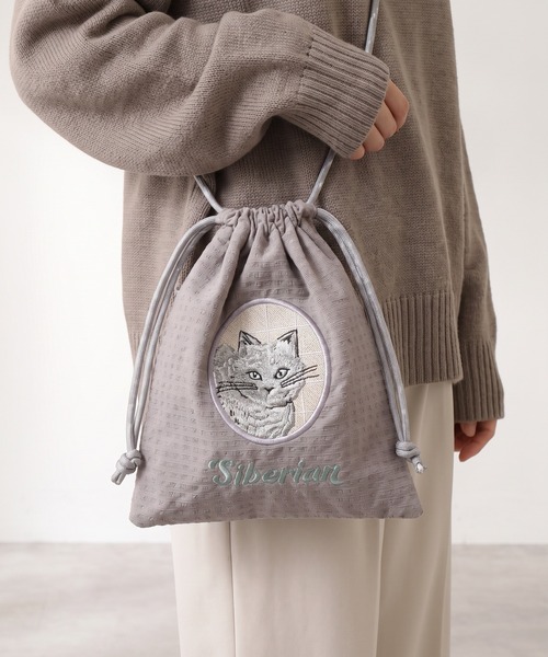 FUNALIVE(ファンアライブ)の「猫刺繍巾着ショルダー(ショルダーバッグ・レディース・グレー/ピンク/ベージュ・FREE)」の16枚目の写真