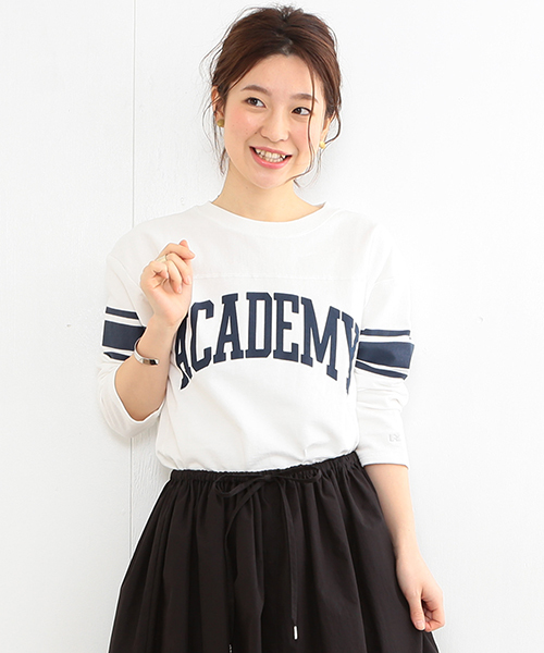 B:MING by BEAMS（ビーミングバイビームス）の「RUSSELL ATHLETIC×ビーミング by ビームス / 別注 ミニ裏毛7分袖Tシャツ（Tシャツ/カットソー・レディース・ホワイト/ホワイト系その他/オリーブ・ONE SIZE）」の14枚目の写真