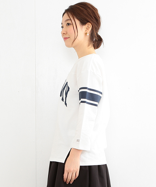 B:MING by BEAMS（ビーミングバイビームス）の「RUSSELL ATHLETIC×ビーミング by ビームス / 別注 ミニ裏毛7分袖Tシャツ（Tシャツ/カットソー・レディース・ホワイト/ホワイト系その他/オリーブ・ONE SIZE）」の15枚目の写真