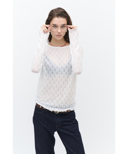 Lutim by u（ルチバイユー）の「エアリーシャーリングレーストップス（Tシャツ/カットソー・レディース・オフホワイト/ブラック/バーガンディー・FREE）」の10枚目の写真