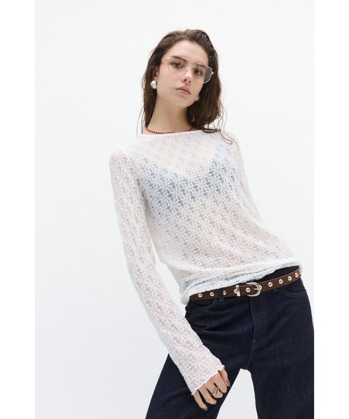 Lutim by u（ルチバイユー）の「エアリーシャーリングレーストップス（Tシャツ/カットソー・レディース・オフホワイト/ブラック/バーガンディー・FREE）」の19枚目の写真