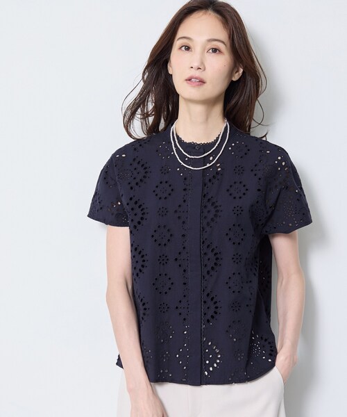 Reflect（リフレクト）の「【通勤◎】カットワーク刺繍レース シャツブラウス（シャツ/ブラウス・レディース・マスタード/ホワイト/ブラウン系その他/ネイビー・07/09/11/13/15 /17）」の3枚目の写真