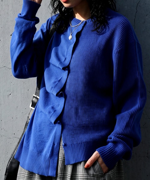 antiqua(アンティカ)の「カシミヤタッチ ドレープ ニットカーディガン(ニット/セーター・レディース・ブラック/杢グレー/ブルー・ONESIZE)」の12枚目の写真