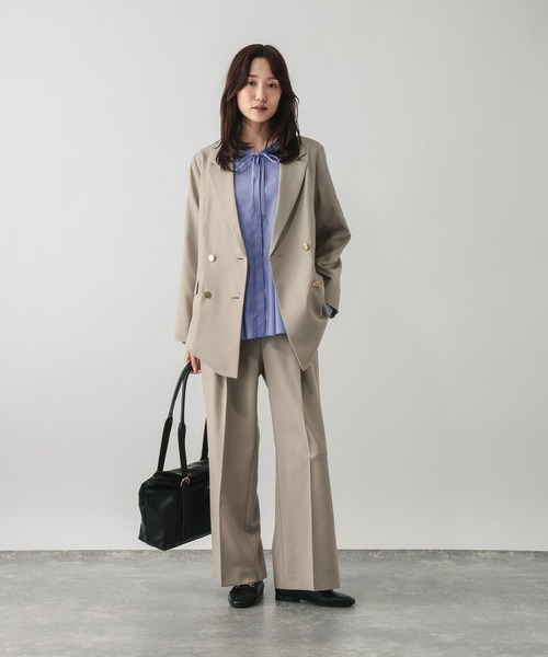 GLOBAL WORK（グローバルワーク）の「キレイつづくタックリボンタイ/797646（シャツ/ブラウス・レディース・ネイビー/サックスブルー系2/オフホワイト・MEDIUM/LARGE）」の12枚目の写真