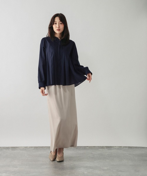GLOBAL WORK（グローバルワーク）の「キレイつづくタックリボンタイ/797646（シャツ/ブラウス・レディース・ネイビー/サックスブルー系2/オフホワイト・MEDIUM/LARGE）」の8枚目の写真