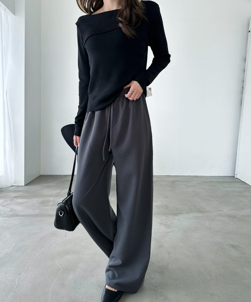 Eclat one(エクラワン)の「【Eclat one】総ゴム ストレート ワイド イージーパンツ(その他パンツ・レディース・ブラウン/ブラック/グレー・L/M)」の7枚目の写真
