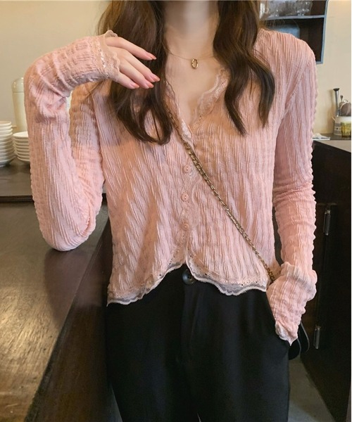MAISON DE THERESE(メゾン ド テレーズ)の「レースクロップド 薄手シアーカーディガン 日除け 冷房対策 ショート丈(カーディガン/ボレロ・レディース・PINK/アイボリー・M)」の17枚目の写真