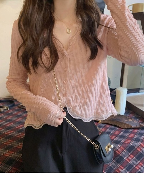 MAISON DE THERESE(メゾン ド テレーズ)の「レースクロップド 薄手シアーカーディガン 日除け 冷房対策 ショート丈(カーディガン/ボレロ・レディース・PINK/アイボリー・M)」の16枚目の写真