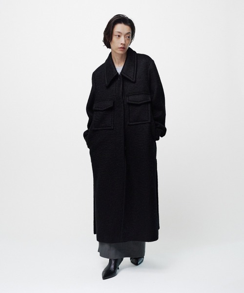 THINGS THAT MATTER(シングス ザット マター)の「【先行予約】DOUBLE CHEST POKET SHAGGY LONG COAT / ダブルチェストポケットシャギーロングコート(ダウンジャケット/コート・レディース・ブラック/グレー・FREE)」の2枚目の写真