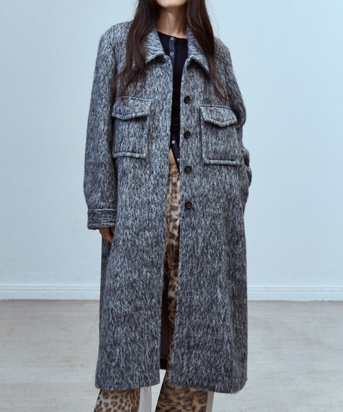 THINGS THAT MATTER(シングス ザット マター)の「【先行予約】DOUBLE CHEST POKET SHAGGY LONG COAT / ダブルチェストポケットシャギーロングコート(ダウンジャケット/コート・レディース・ブラック/グレー・FREE)」の5枚目の写真