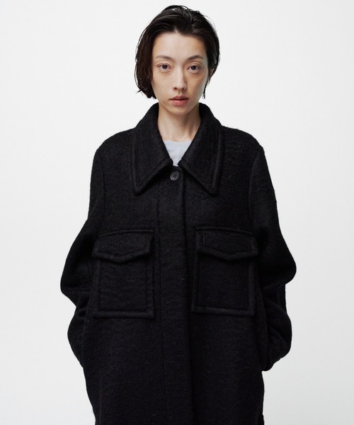 THINGS THAT MATTER(シングス ザット マター)の「【先行予約】DOUBLE CHEST POKET SHAGGY LONG COAT / ダブルチェストポケットシャギーロングコート(ダウンジャケット/コート・レディース・ブラック/グレー・FREE)」の13枚目の写真