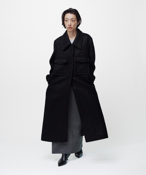 THINGS THAT MATTER(シングス ザット マター)の「【先行予約】DOUBLE CHEST POKET SHAGGY LONG COAT / ダブルチェストポケットシャギーロングコート(ダウンジャケット/コート・レディース・ブラック/グレー・FREE)」の12枚目の写真