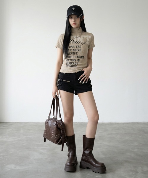 non-hedge(ノンヘッジ)の「リブハイネックロゴトップス(Tシャツ/カットソー・レディース・ブラック/ベージュ/イエロー/ピンク・FREE)」の9枚目の写真