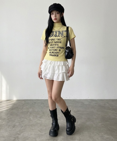 non-hedge(ノンヘッジ)の「リブハイネックロゴトップス(Tシャツ/カットソー・レディース・ブラック/ベージュ/イエロー/ピンク・FREE)」の13枚目の写真