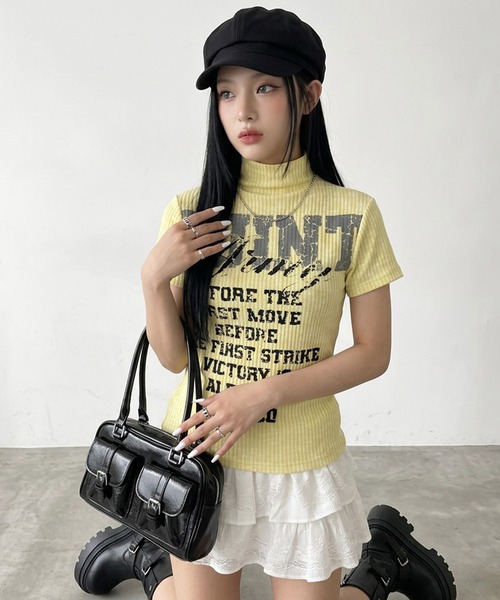 non-hedge(ノンヘッジ)の「リブハイネックロゴトップス(Tシャツ/カットソー・レディース・ブラック/ベージュ/イエロー/ピンク・FREE)」の10枚目の写真