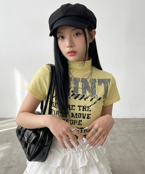 non-hedge(ノンヘッジ)の「リブハイネックロゴトップス(Tシャツ/カットソー・レディース・ブラック/ベージュ/イエロー/ピンク・FREE)」の11枚目の写真