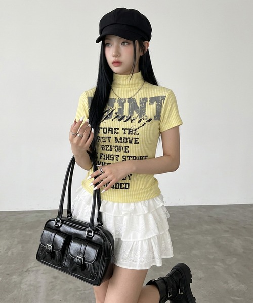 non-hedge(ノンヘッジ)の「リブハイネックロゴトップス(Tシャツ/カットソー・レディース・ブラック/ベージュ/イエロー/ピンク・FREE)」の12枚目の写真
