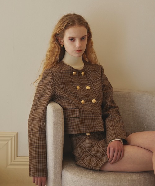 EIMY ISTOIRE(エイミーイストワール)の「CHELSEA JACKET(ノーカラージャケット・レディース・チャコールグレー/チェック・38/36)」の1枚目の写真