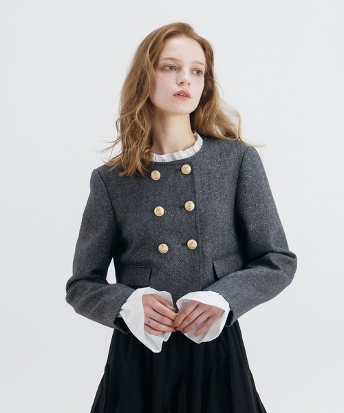 EIMY ISTOIRE(エイミーイストワール)の「CHELSEA JACKET(ノーカラージャケット・レディース・チャコールグレー/チェック・38/36)」の2枚目の写真