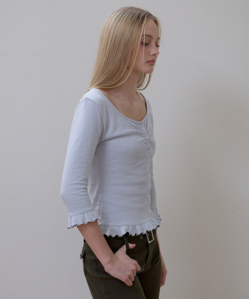 ROSEFRANTZ（ロゼフランツ）の「Frill Three-Quarter Sleeve [Sky Blue]（Tシャツ/カットソー・レディース・スカイブルー・OS）」の9枚目の写真