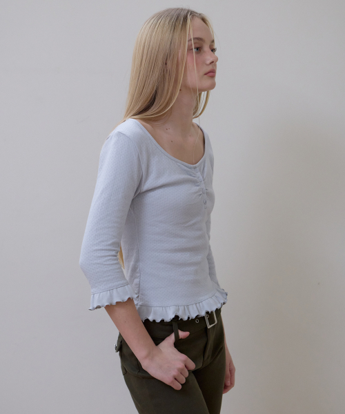 ROSEFRANTZ（ロゼフランツ）の「Frill Three-Quarter Sleeve [Sky Blue]（Tシャツ/カットソー・レディース・スカイブルー・OS）」の10枚目の写真