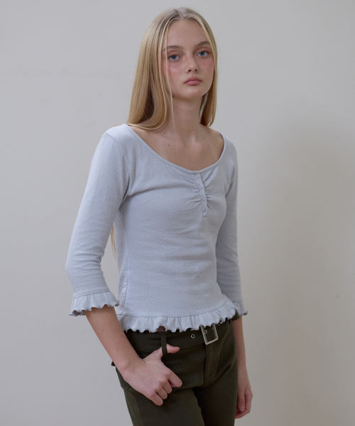 ROSEFRANTZ（ロゼフランツ）の「Frill Three-Quarter Sleeve [Sky Blue]（Tシャツ/カットソー・レディース・スカイブルー・OS）」の11枚目の写真