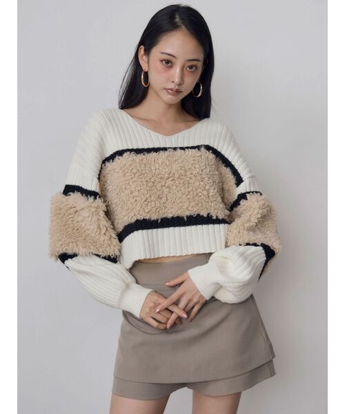 MURUA(ムルーア)の「【20th Anniversary Iconic Items】フェイクファーコンビニット(ニット/セーター・レディース・ブラック/グリーン/ホワイト・FREE)」の1枚目の写真