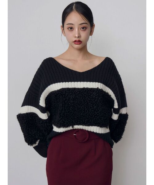 MURUA(ムルーア)の「【20th Anniversary Iconic Items】フェイクファーコンビニット(ニット/セーター・レディース・ブラック/グリーン/ホワイト・FREE)」の2枚目の写真