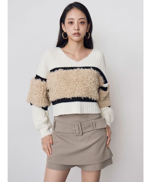 MURUA(ムルーア)の「【20th Anniversary Iconic Items】フェイクファーコンビニット(ニット/セーター・レディース・ブラック/グリーン/ホワイト・FREE)」の6枚目の写真