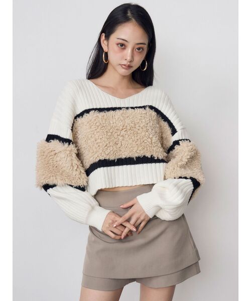 MURUA(ムルーア)の「【20th Anniversary Iconic Items】フェイクファーコンビニット(ニット/セーター・レディース・ブラック/グリーン/ホワイト・FREE)」の7枚目の写真