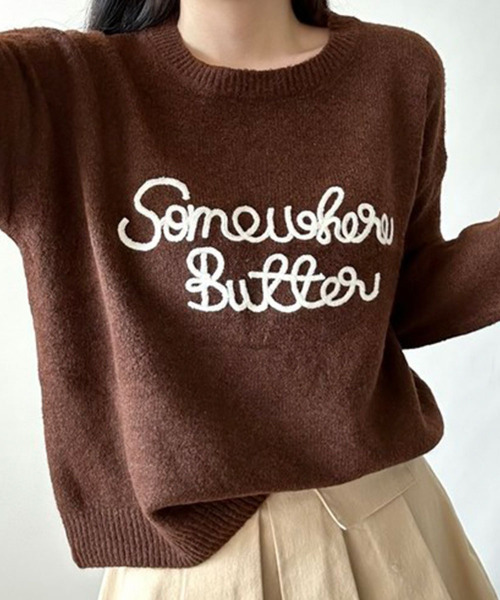 VIVID LADY(ビビッドレディー)の「レタリング刺繍 クルーネックニットプルオーバー(ニット/セーター・レディース・チャコールグレー/ブラウン/ピンク/アイボリー/ワイン・FREE)」の4枚目の写真