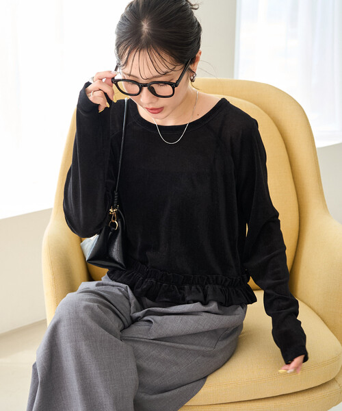 FREAK'S STORE(フリークスストア)の「限定展開 シアー フロッキー 裾フリル ロングスリーブ トップス(Tシャツ/カットソー・レディース・ブラック/ブラウン/マスタード/グレー・フリ-)」の13枚目の写真
