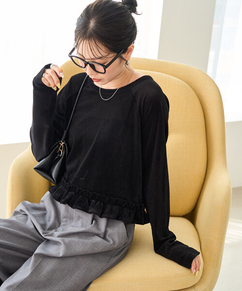 FREAK'S STORE(フリークスストア)の「限定展開 シアー フロッキー 裾フリル ロングスリーブ トップス(Tシャツ/カットソー・レディース・ブラック/ブラウン/マスタード/グレー・フリ-)」の15枚目の写真