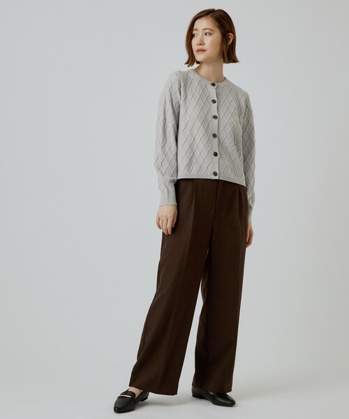 grove(グローブ)の「【毛玉軽減】大人上品なダイヤ柄ニットカーディガン(カーディガン/ボレロ・レディース・ブラウン系その他/ブラック/オフホワイト/グレー/ダークグリーン・03/05/02/04)」の12枚目の写真