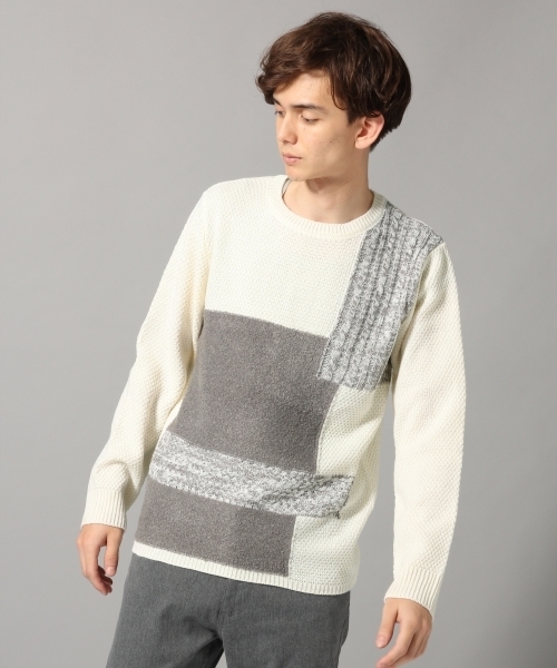 HARE(ハレ)の「ブロッキングニットプルオーバー(HARE)(ニット/セーター・メンズ・ブラック/オフホワイト/ボルドー・MEDIUM/SMALL/LARGE)」の1枚目の写真
