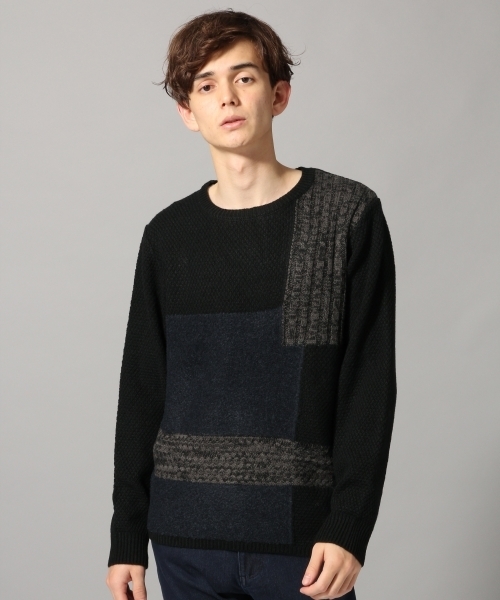 HARE(ハレ)の「ブロッキングニットプルオーバー(HARE)(ニット/セーター・メンズ・ブラック/オフホワイト/ボルドー・MEDIUM/SMALL/LARGE)」の2枚目の写真