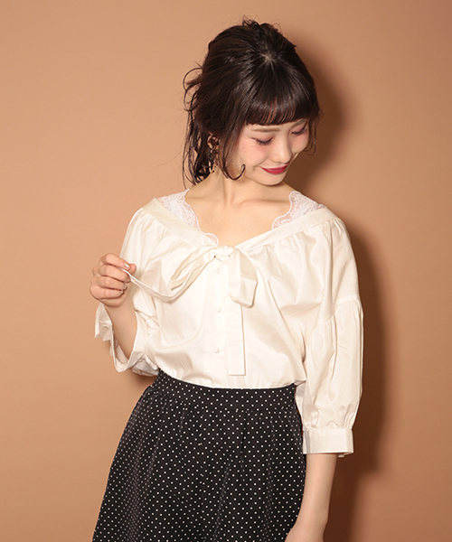 one after another NICE CLAUP(ワンアフターアナザーナイスクラップ)の「オンナっぽリボンブラウス(シャツ/ブラウス・レディース・ベージュ/チェック/オフホワイト/ブラック・FREE)」の2枚目の写真